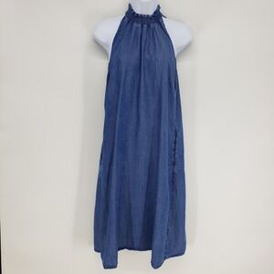 Nanette Lepore Chambray Halter Mini Dress Womens Medium Blue Smocked Sundress
